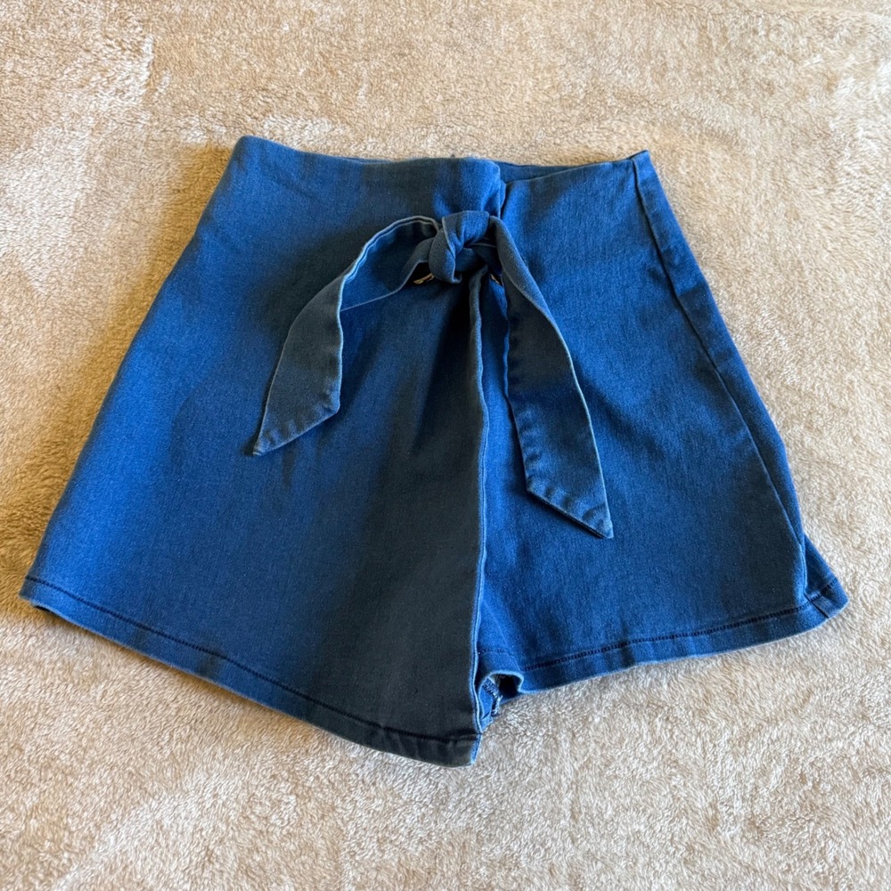 Altar'd State Denim Wrap Skort Medium Wash Tie Front Size M
